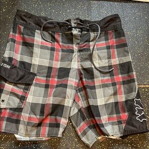 Zooyork Plaid Swim Trunks with Black and Red Accents